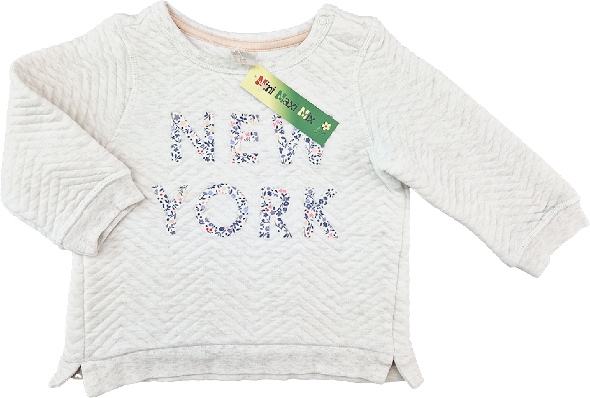 wattiertes Langarmshirt Gr. 74 H&M weiß/altrosa New York