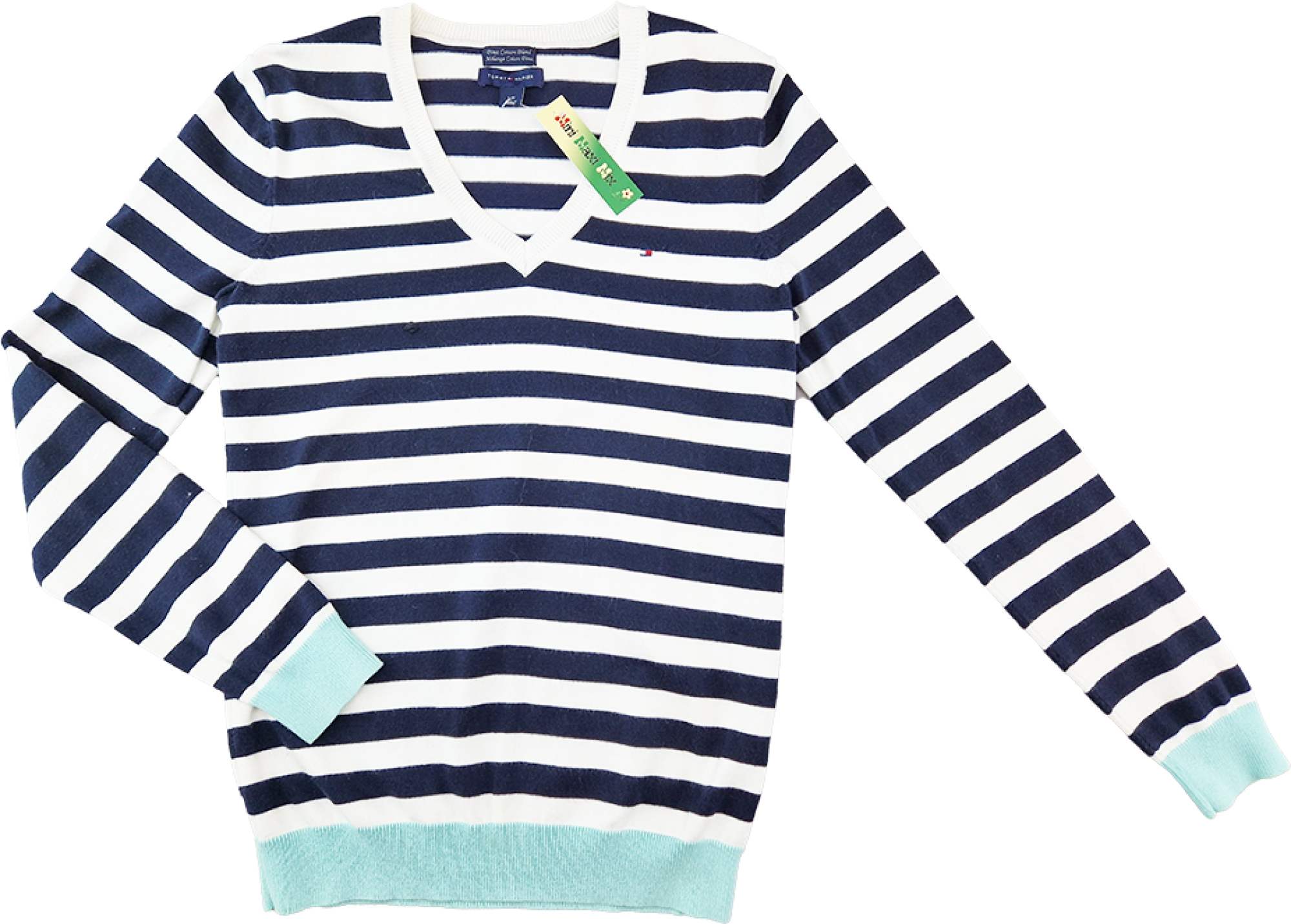 Feinstrickpullover Gr. 36/38 Tommy Hilfiger blau/weiß mit V-Ausschnitt