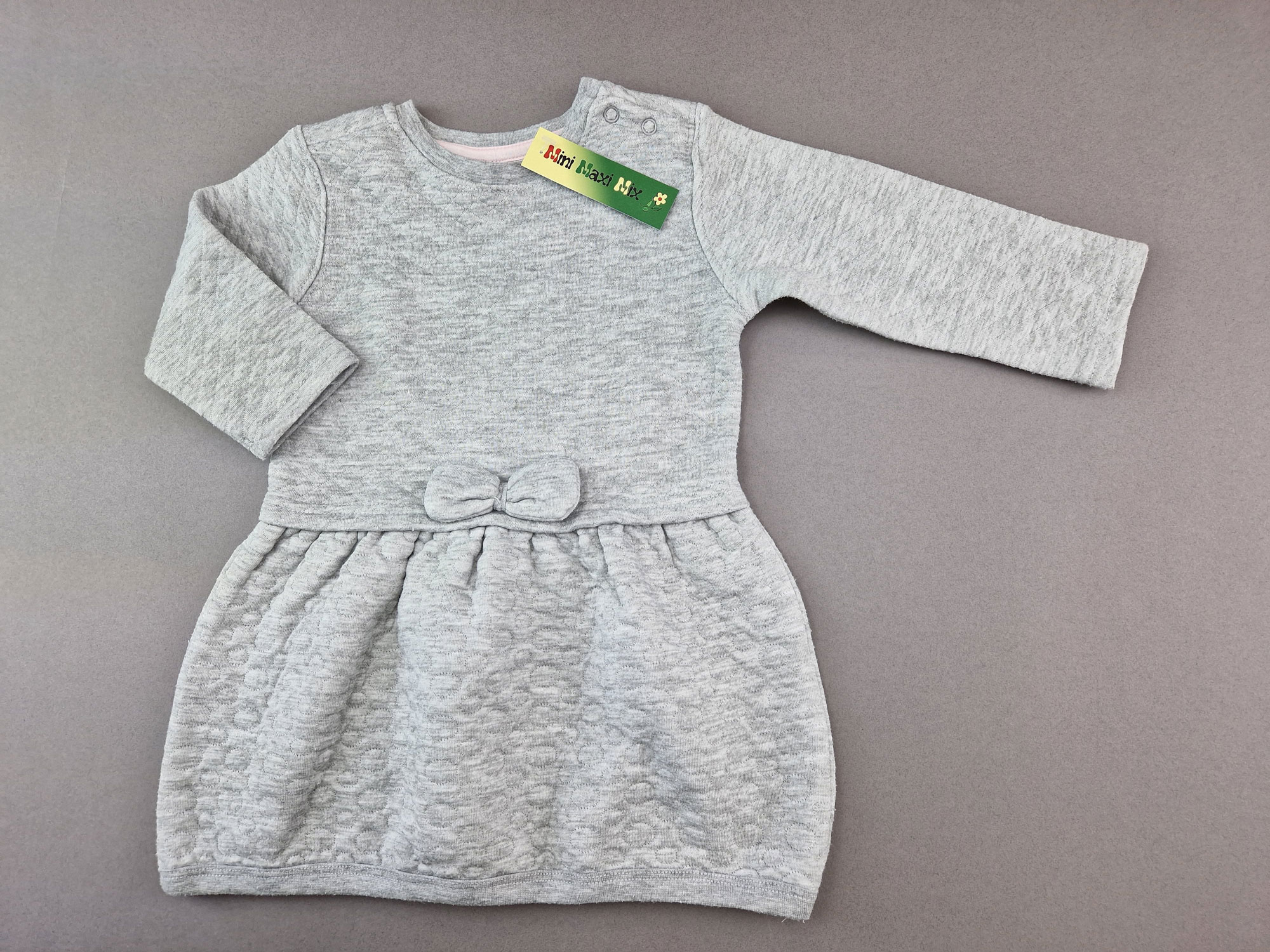 wattiertes Kleidchen Gr. 74/80 grau langarm Schleifchen