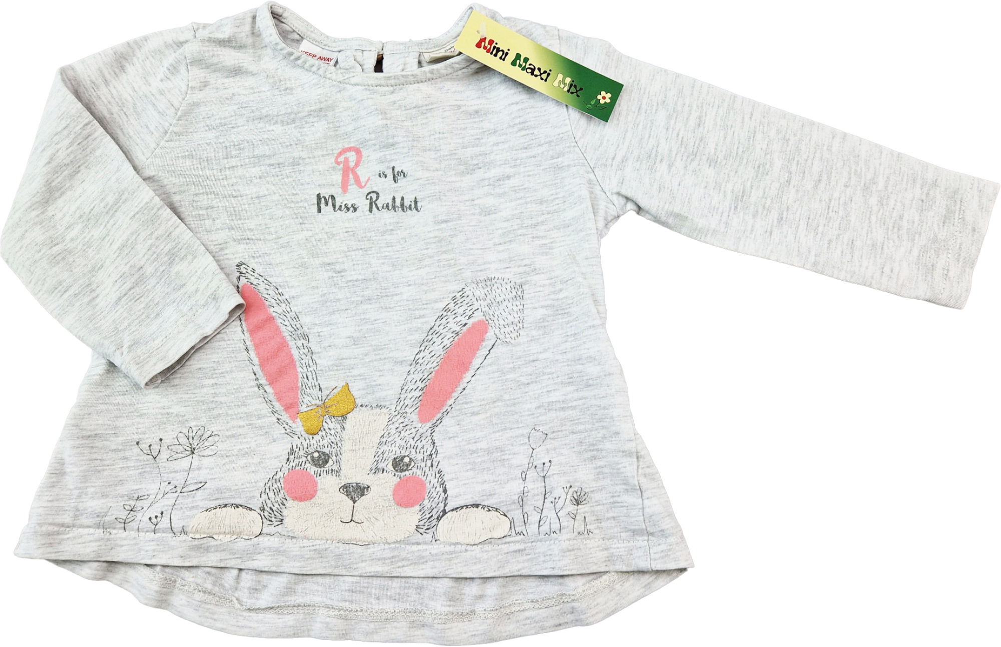 Langarmshirt Gr. 74/80 Zara hellgrau Häschen