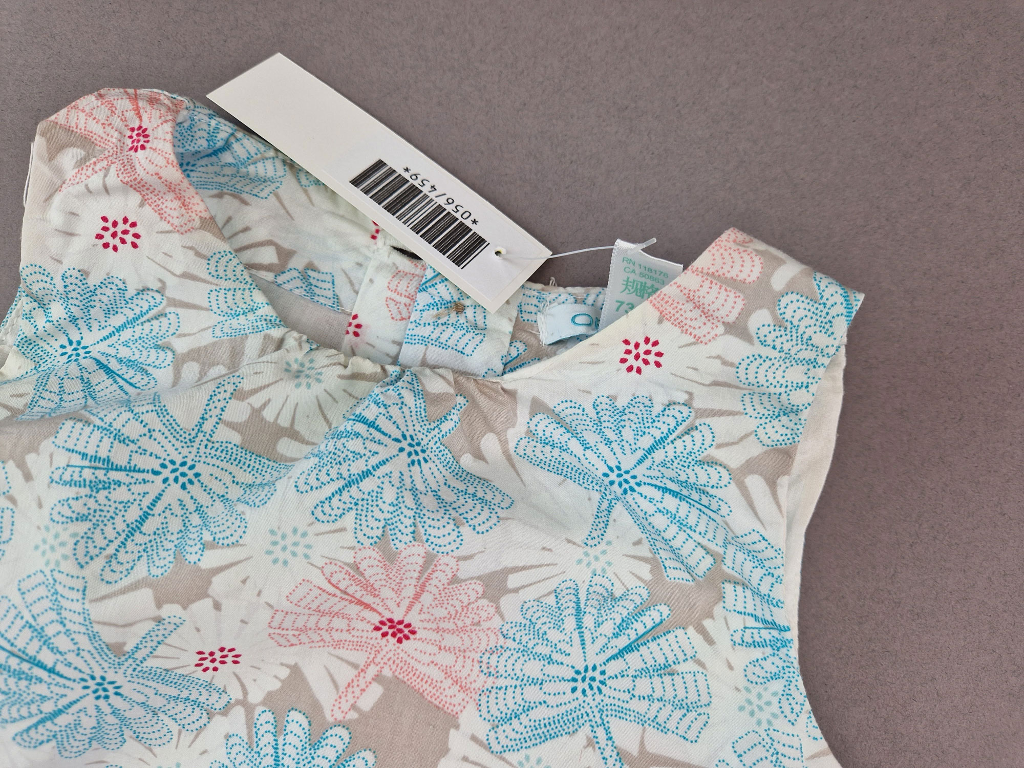 französisches Sommerkleidchen Gr. 74 Okaidi geblümt hellblau/rosa/weiß 2 Teiler