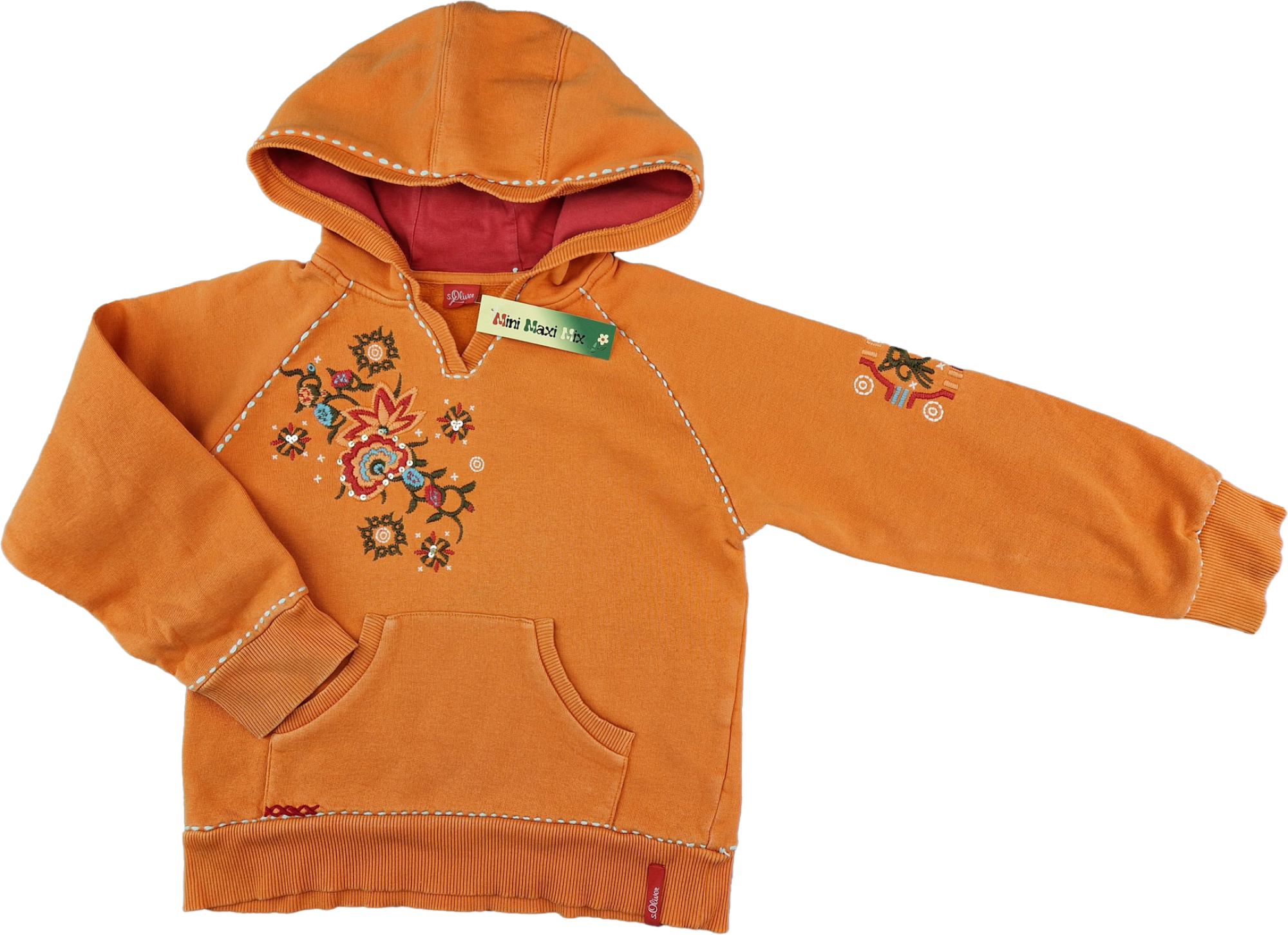 Kaputzensweatshirt Gr. 122/128 s.Oliver orange Stickerei & Bauchtasche