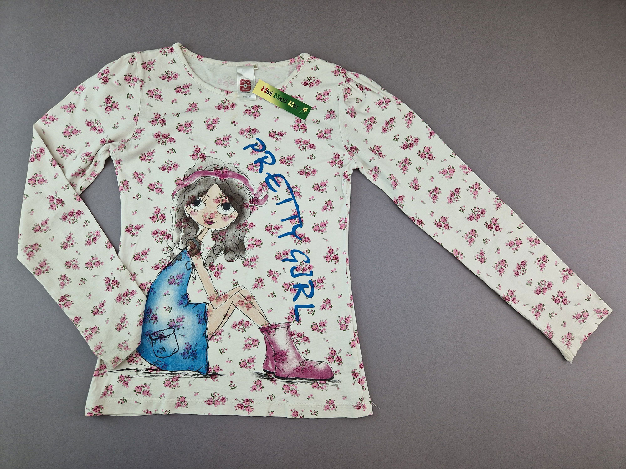 Langarmshirt Gr. 140/146 C&A weiß/rosa Rosen pretty girl