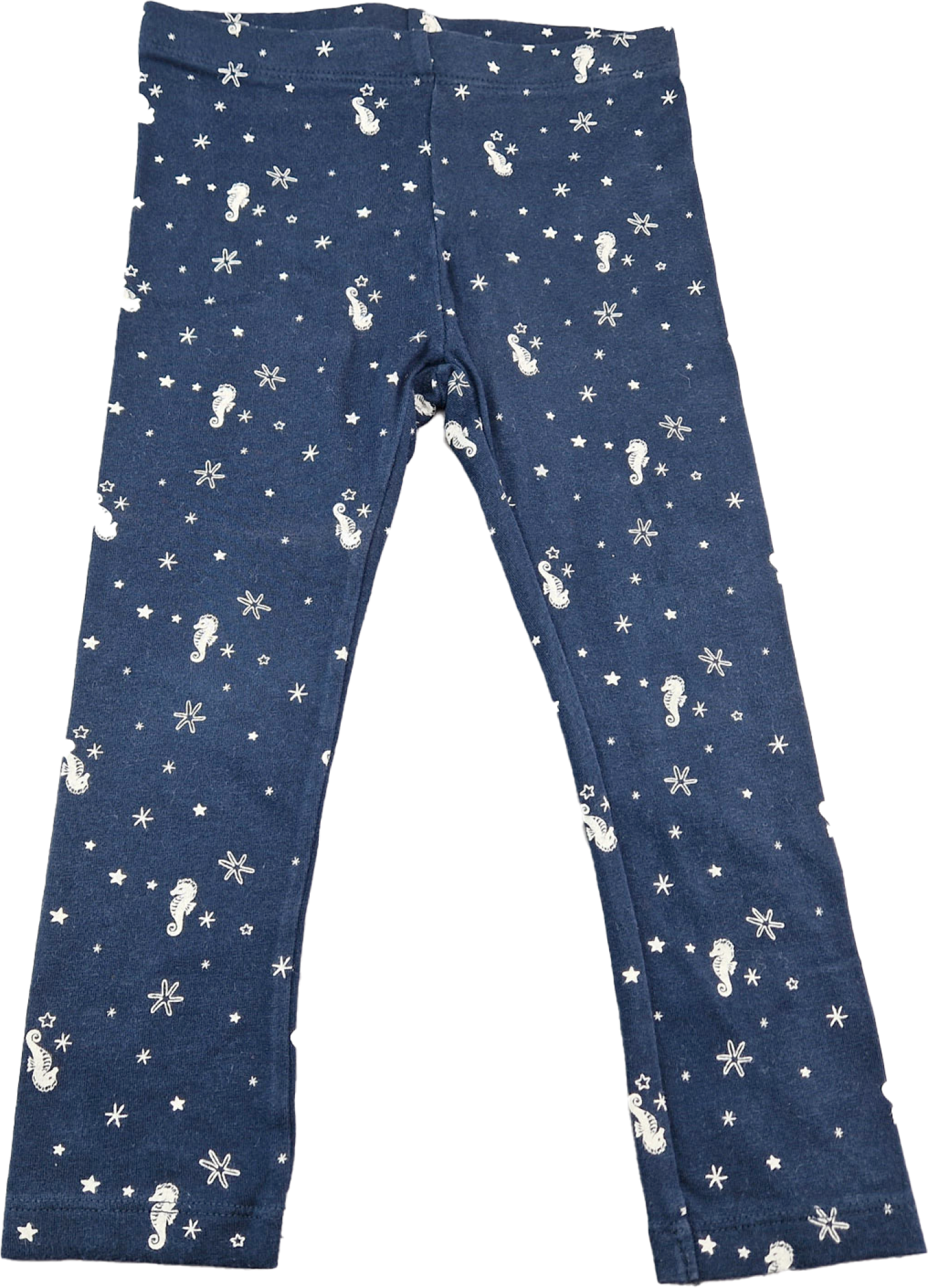 lange Leggins Gr. 86/92 dunkelblau mit Seepferdchen und Seesternen