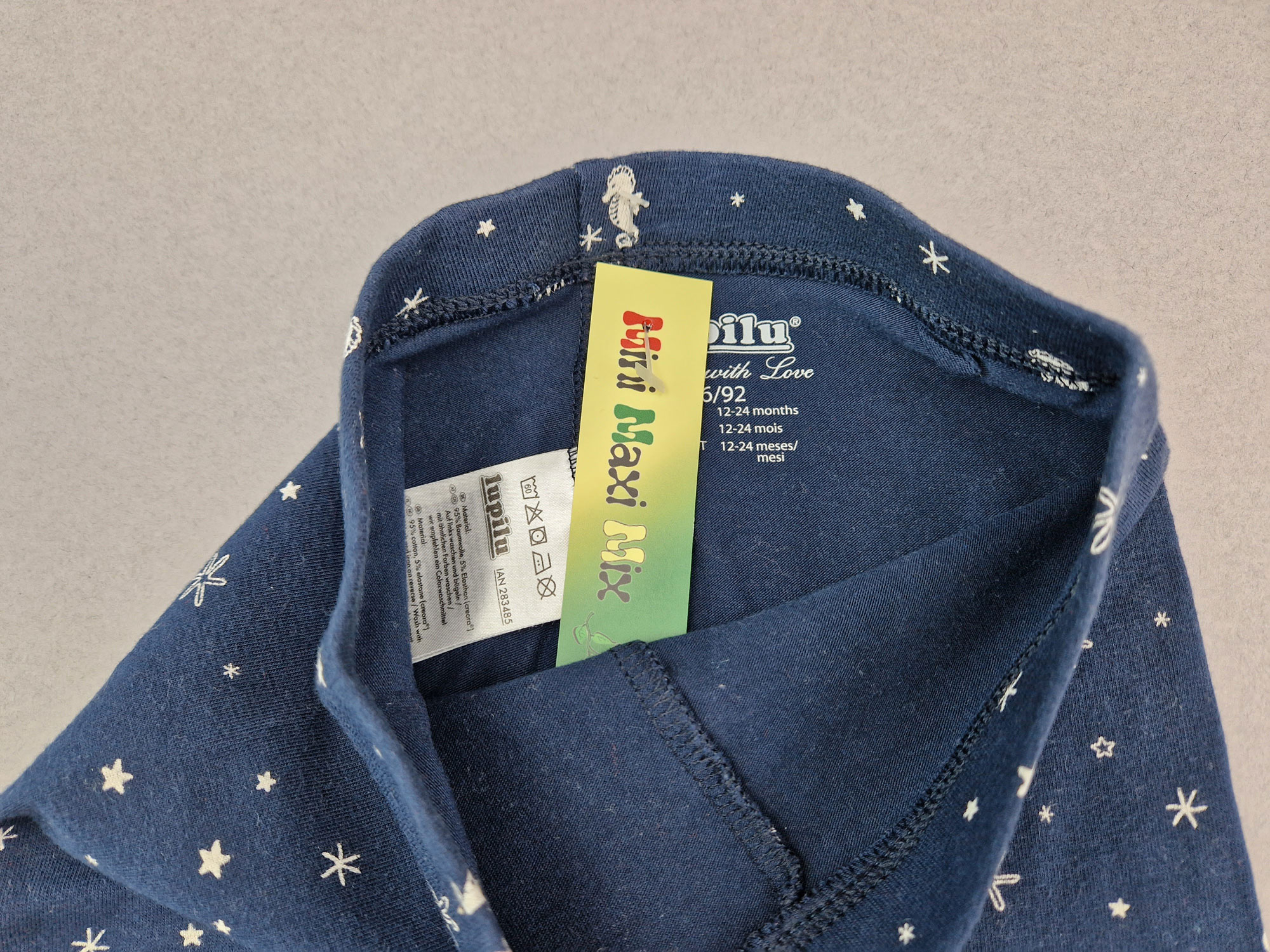 lange Leggins Gr. 86/92 dunkelblau mit Seepferdchen und Seesternen