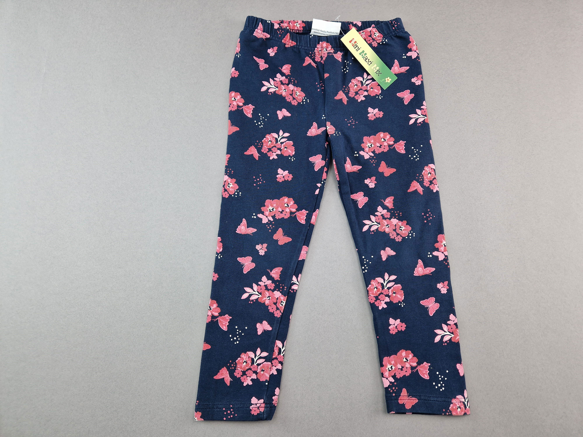 lange Leggins Gr. 92/98 Topolino dunkelblau/pink Blumen, Schmetterlinge