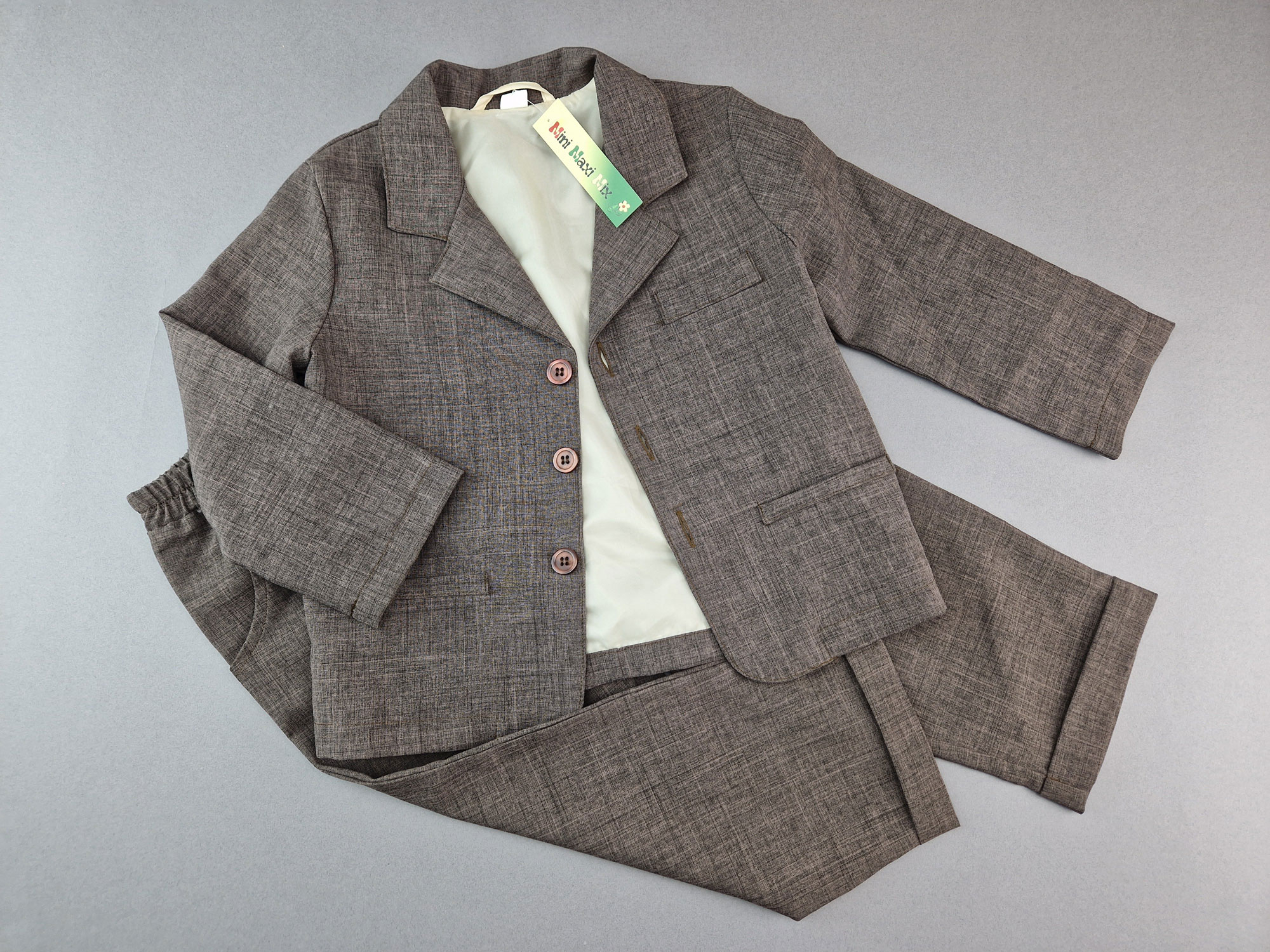 feiner Anzug Gr. 98/104 dunkelbraun meliert 2 teilig