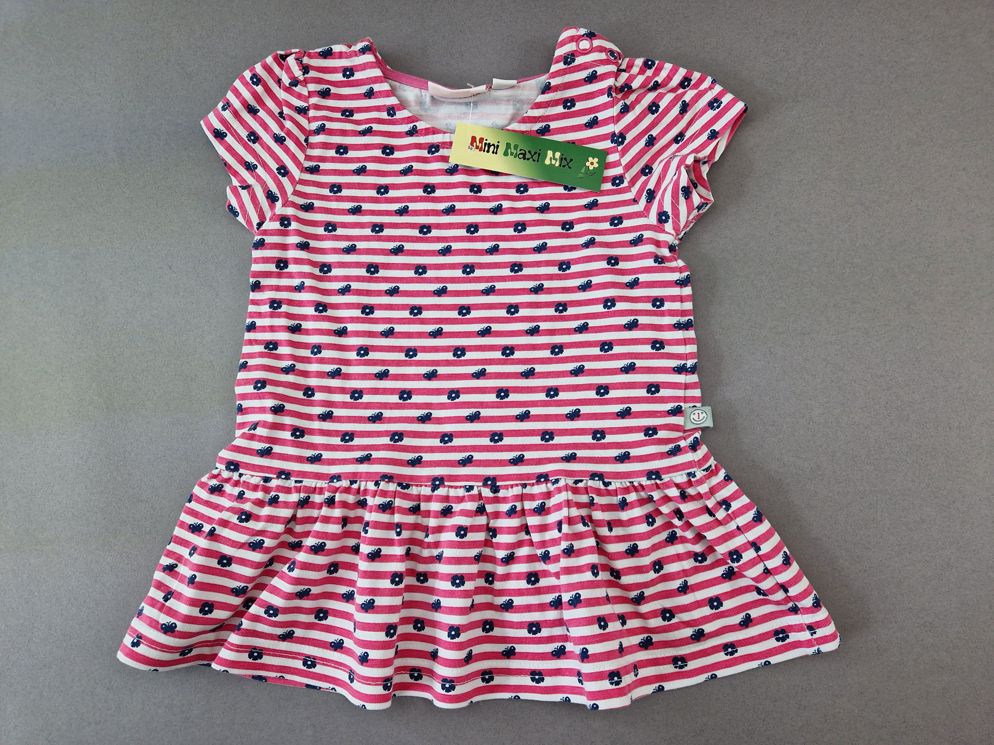 Jerseykleidchen Gr. 74 Liegelind pink/weiß Blümchen kurzarm