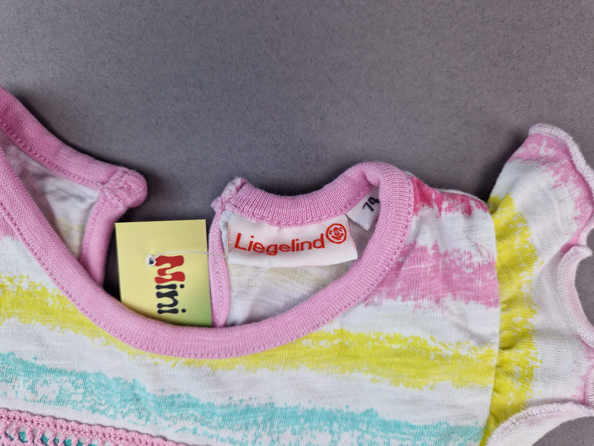 Sommerkleidchen Gr. 74 Liegelind rosa/gelb Jersey Flügelärmchen