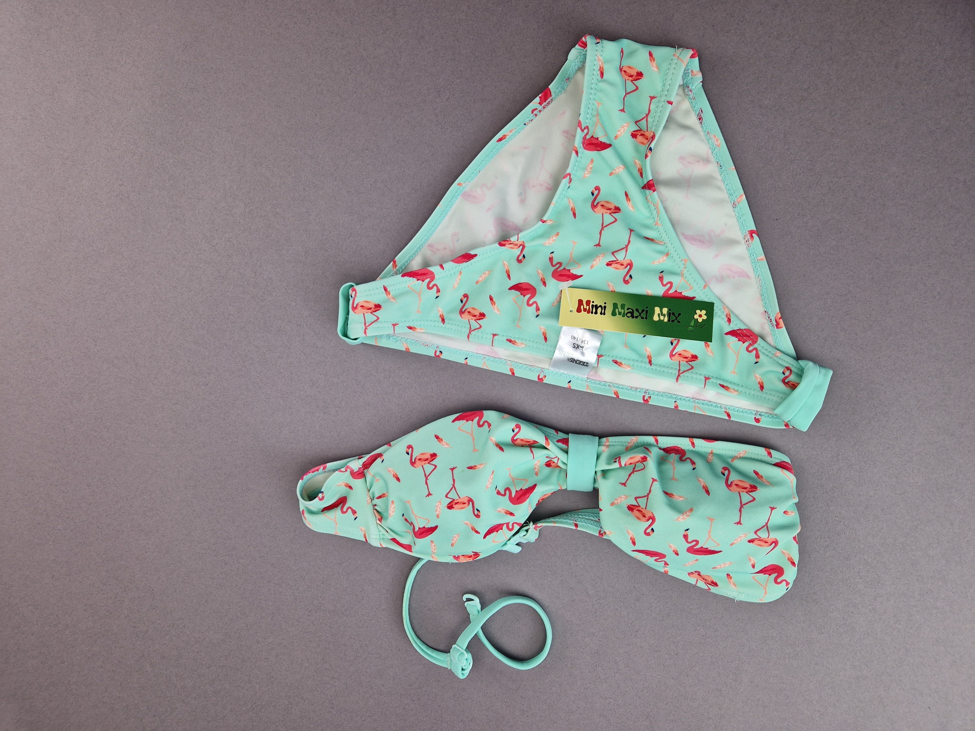 Bikini Gr. 134/140 Teens mintgrün mit Flamingos