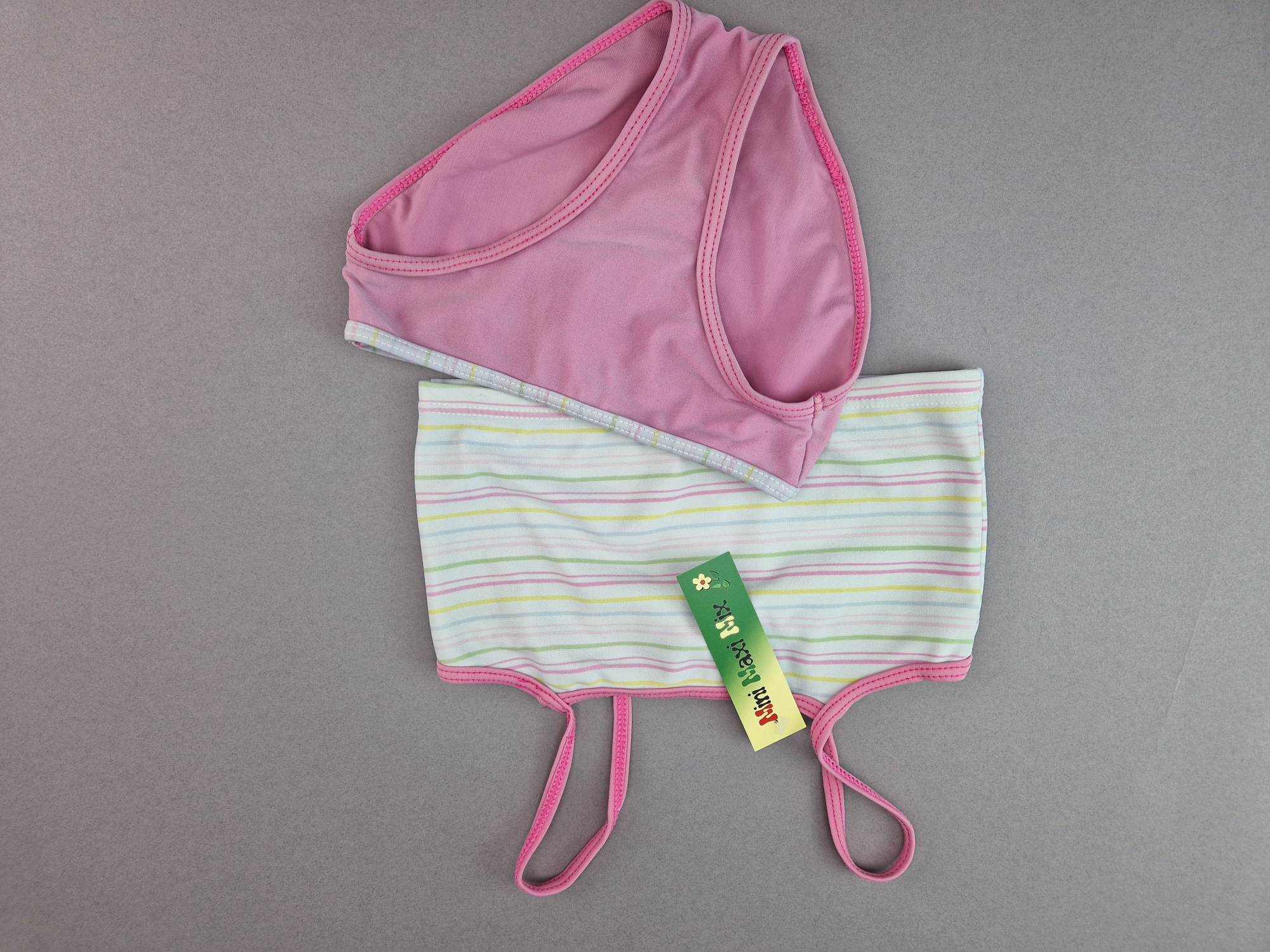 Bikini Gr. 104/110 Aldi altrosa/weiß/gelb gestreift