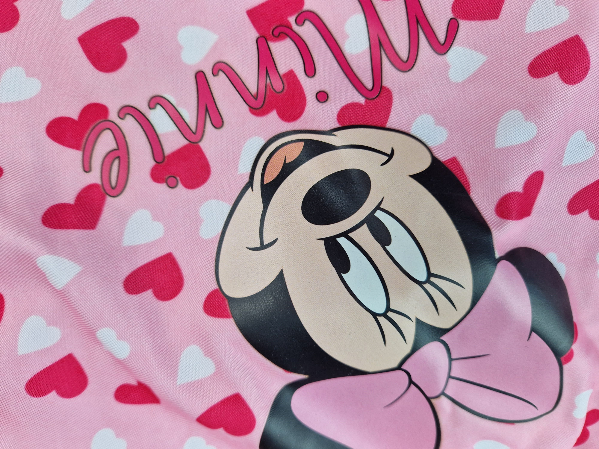 Badeanzug Gr. 134/140 Minni Mouse rosa mit pinken Herzen und Rüschen