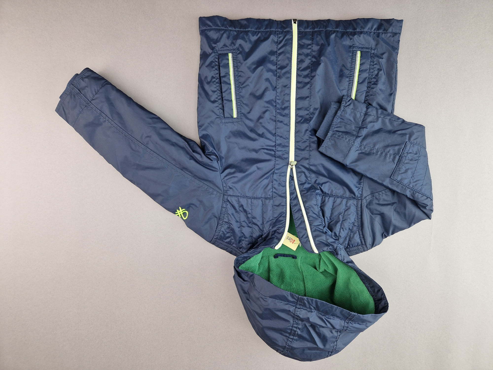 Regenjacke Gr. 110/116 Benetton dunkelblau/grün fleecegefüttert