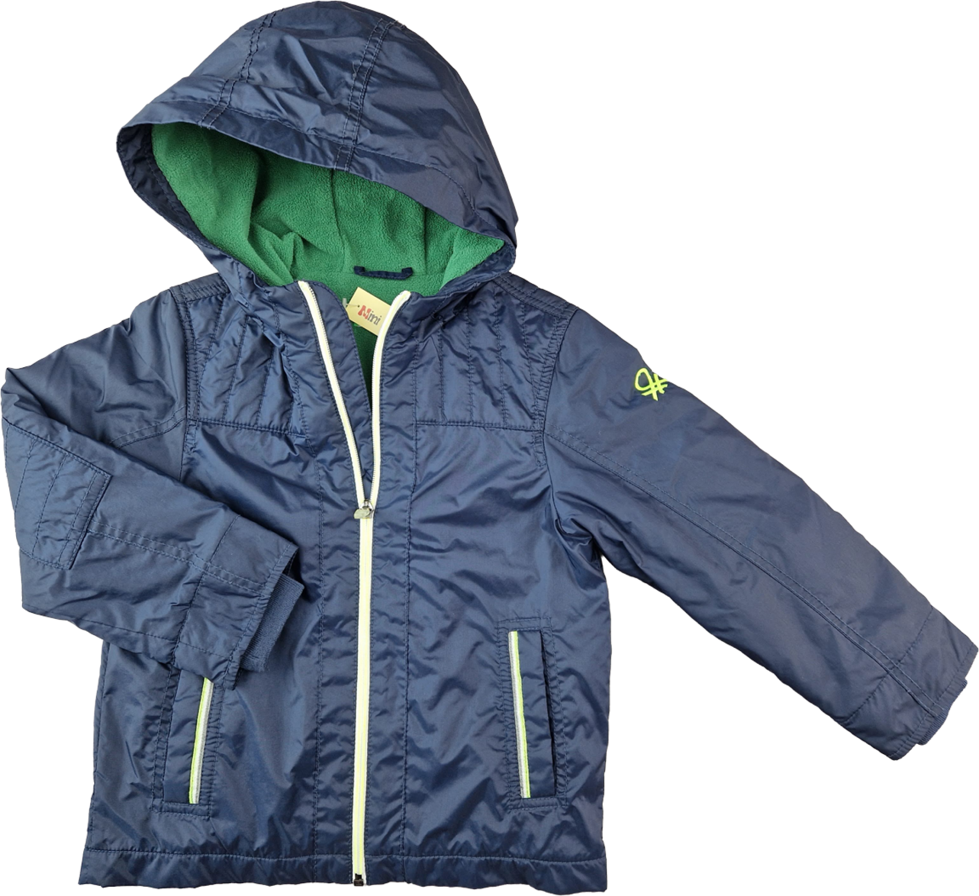 Regenjacke Gr. 110/116 Benetton dunkelblau/grün fleecegefüttert