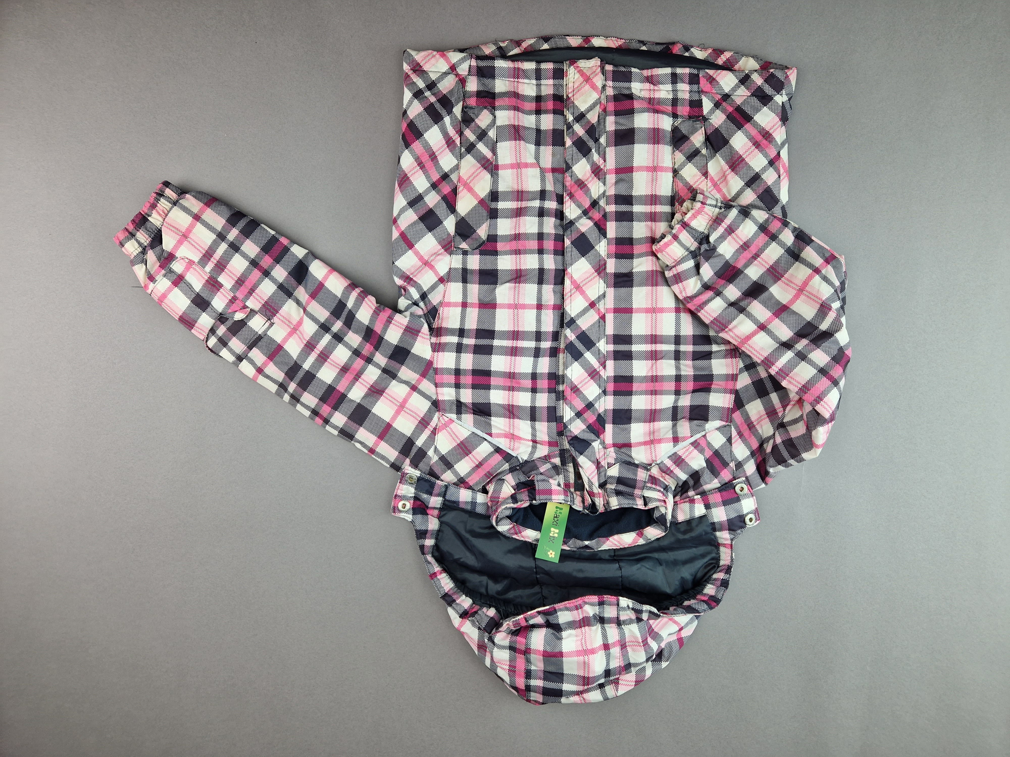 Winteranorak Gr. 122 rosa/grau/weiß kariert mit Kaputze