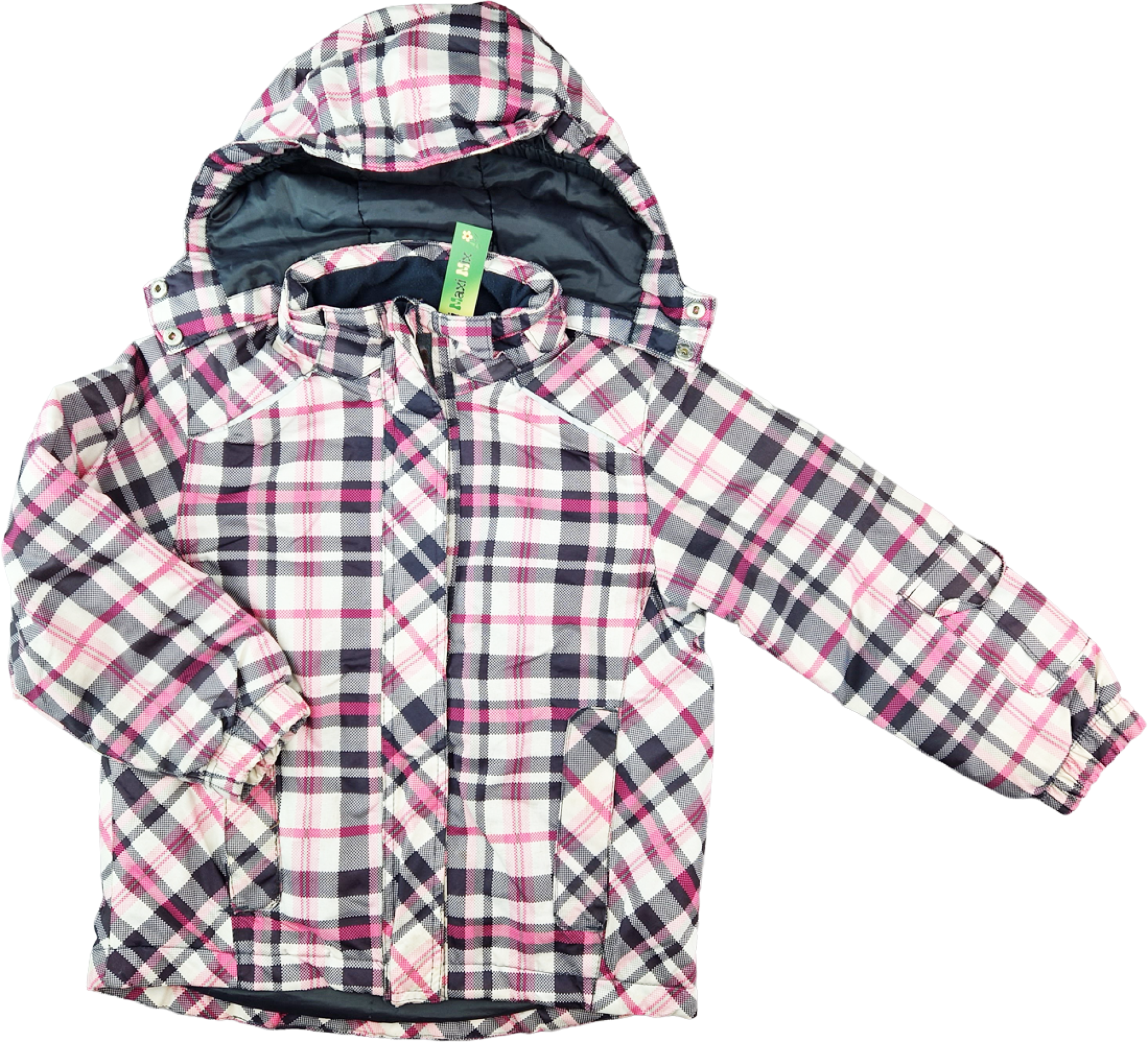 Winteranorak Gr. 122 rosa/grau/weiß kariert mit Kaputze