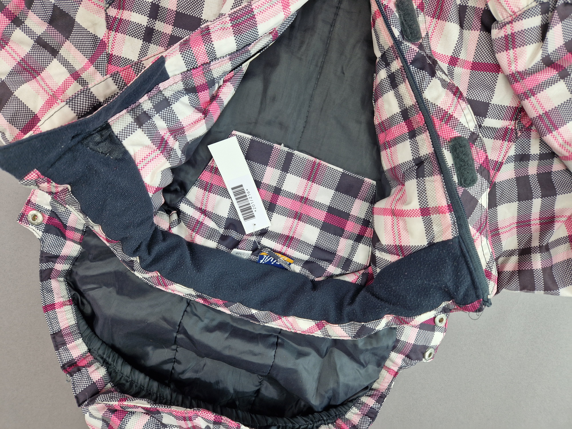 Winteranorak Gr. 122 rosa/grau/weiß kariert mit Kaputze