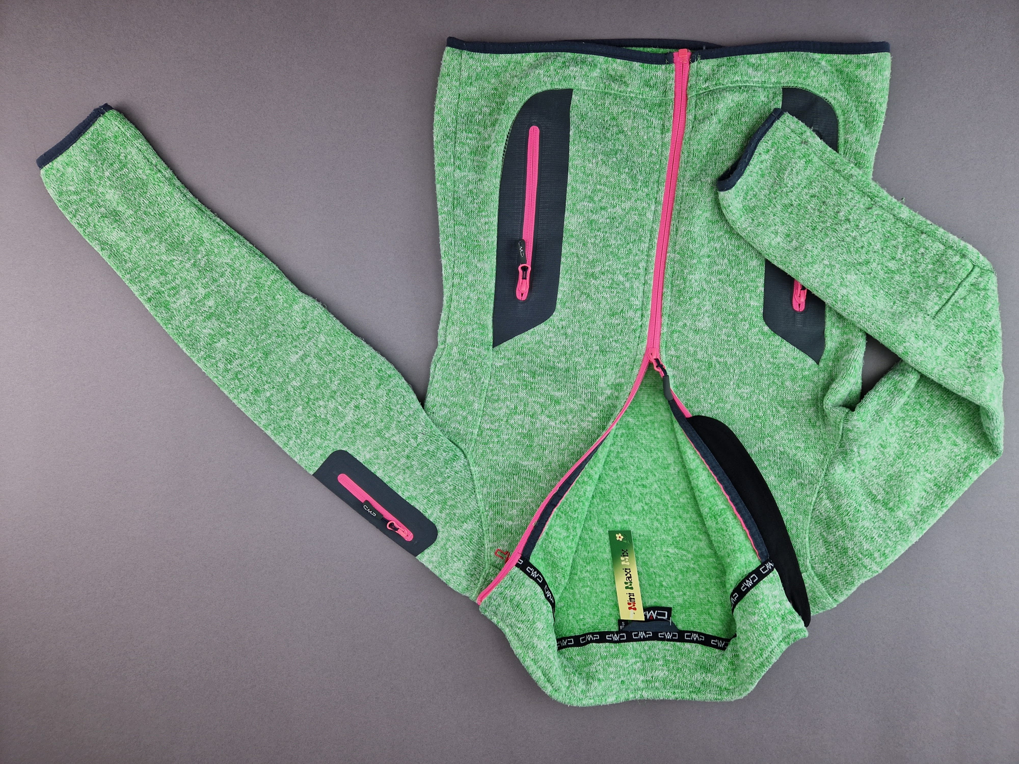 Fleece/Strickjacke Gr. 36/38 CMP grün meliert/pink/grau