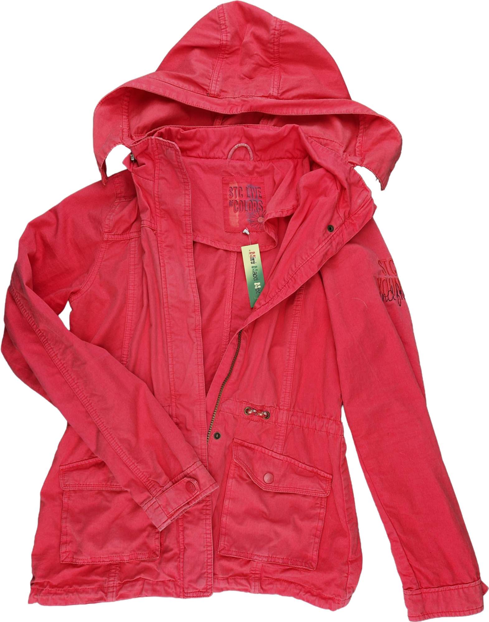 Übergangsjacke Gr. 164 Katag orangerot mit Kaputze und vielen Taschen