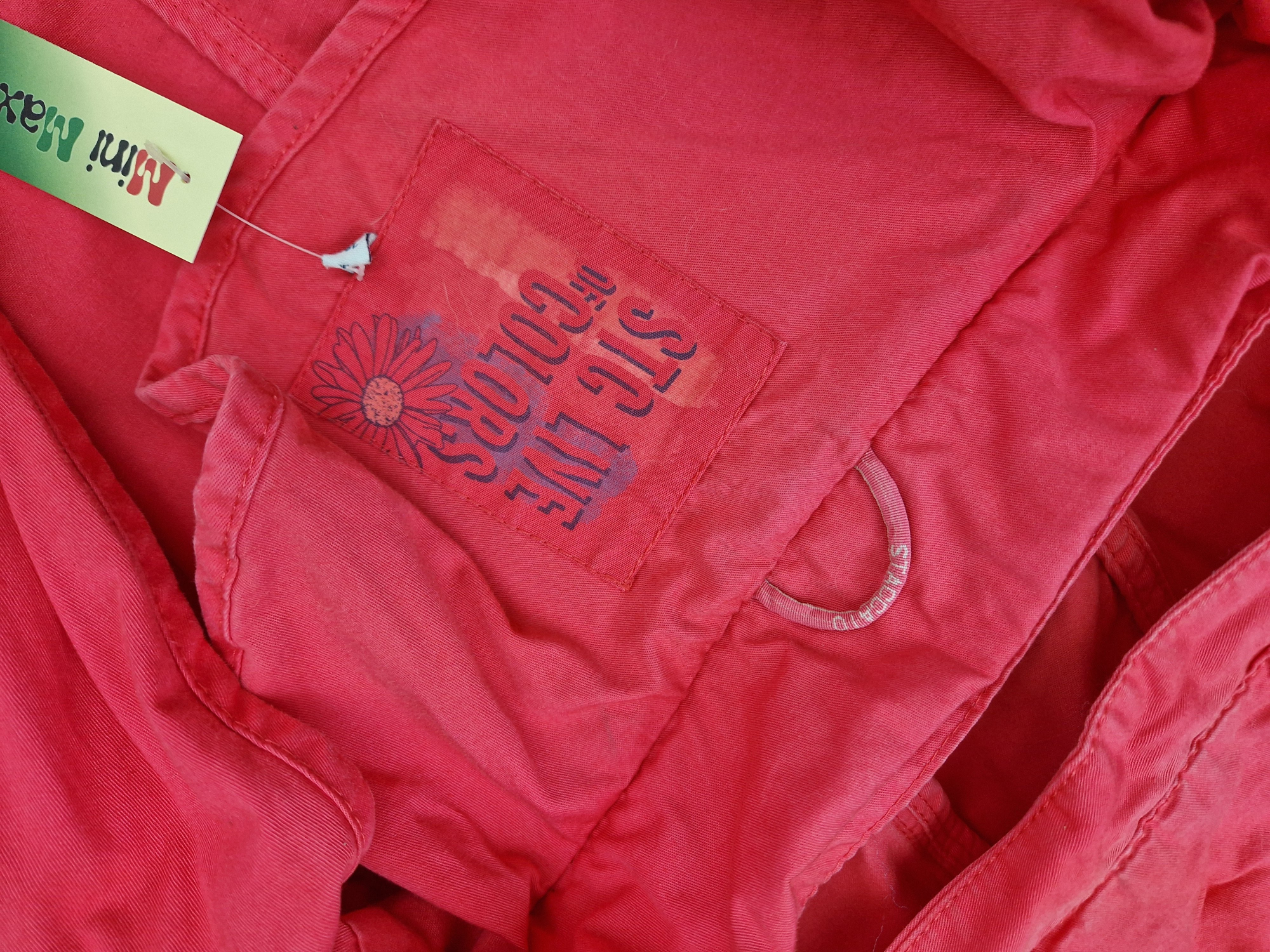 Übergangsjacke Gr. 164 Katag orangerot mit Kaputze und vielen Taschen, Baumwolljacke