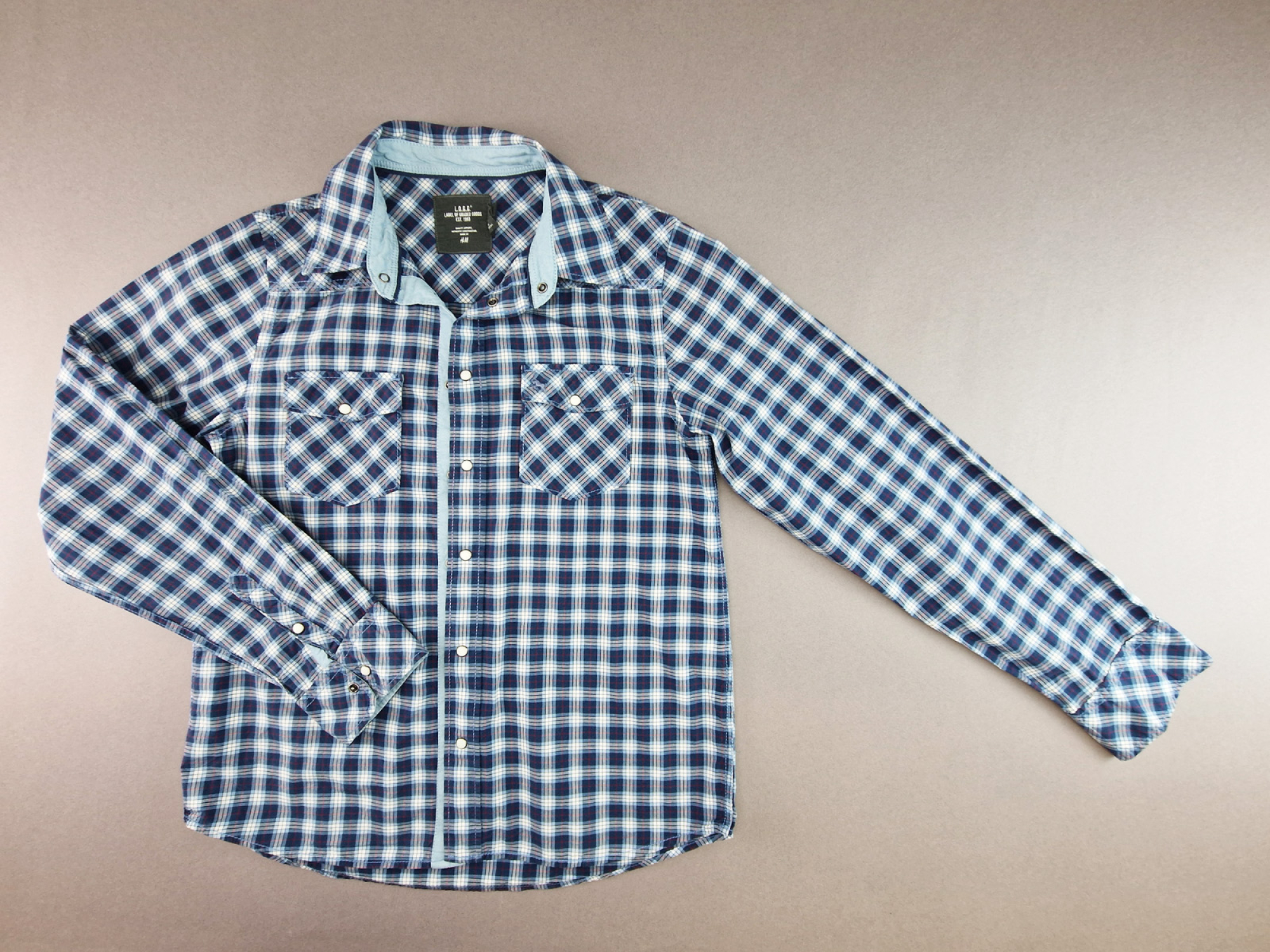 Karohemd Gr. 170 H&M blau/rosa langarm