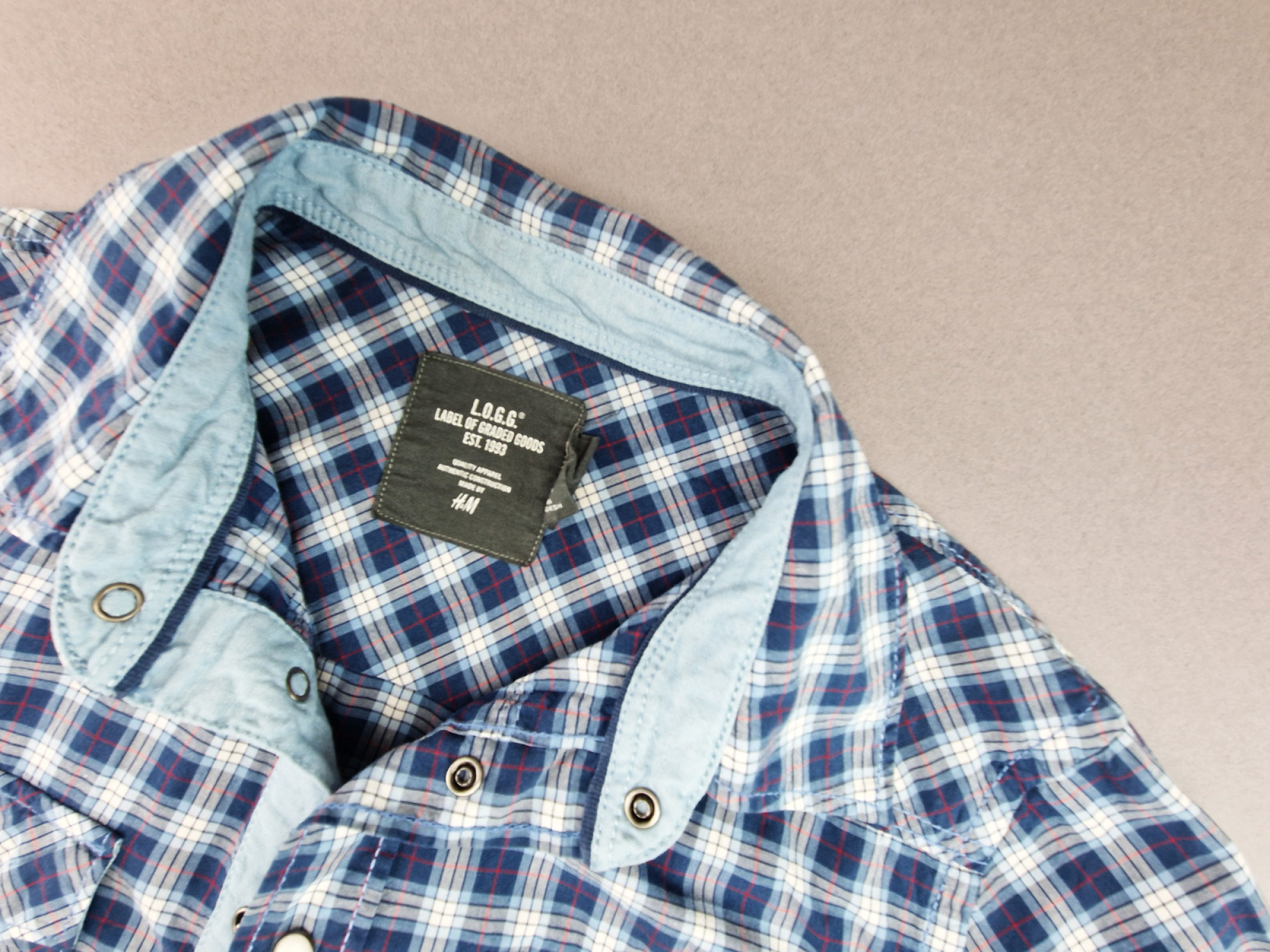 Karohemd Gr. 170 H&M blau/rosa langarm