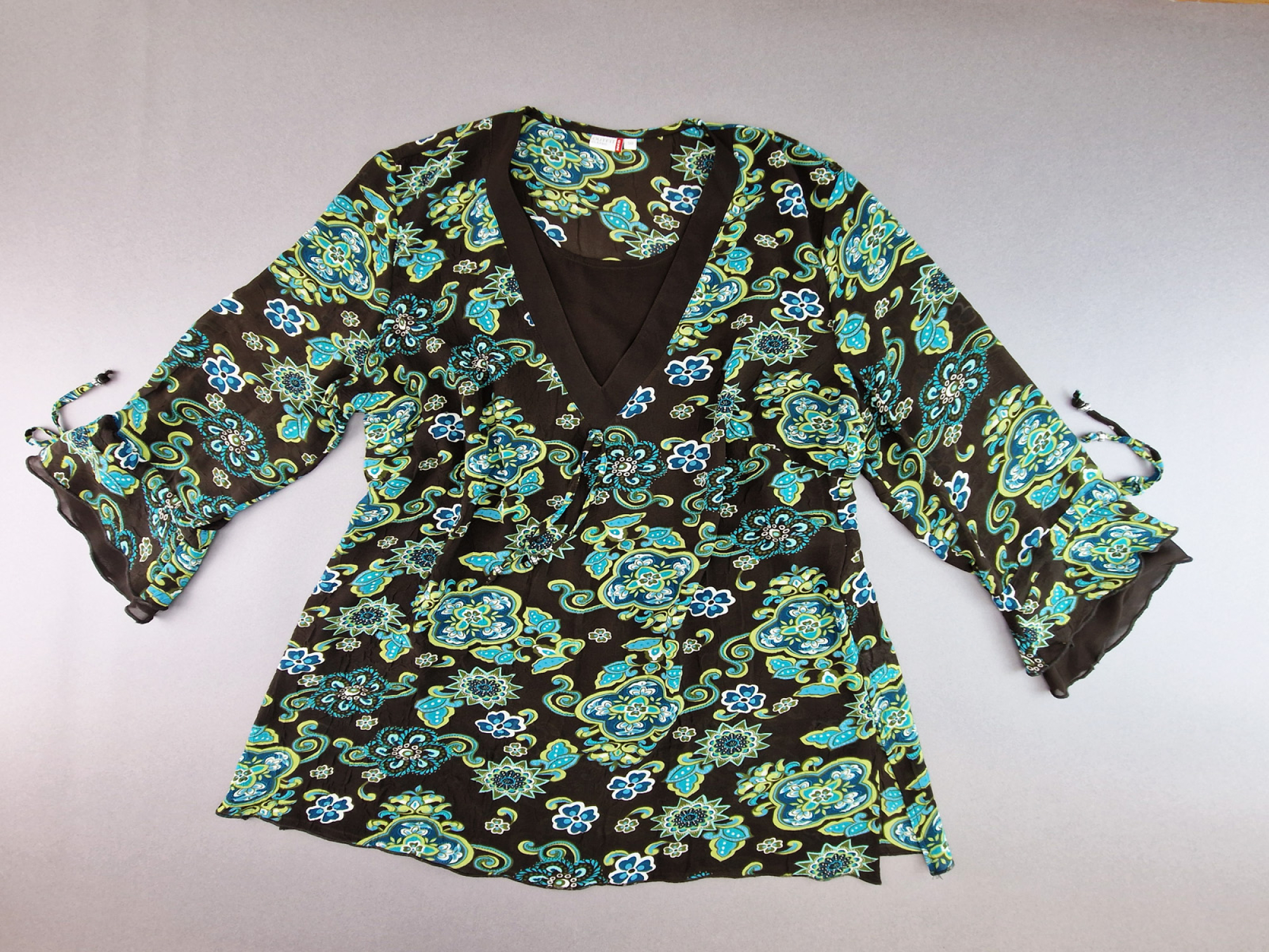 schicke Langarmbluse Gr. 48/50 NKD braun/grün/türkis Blumen