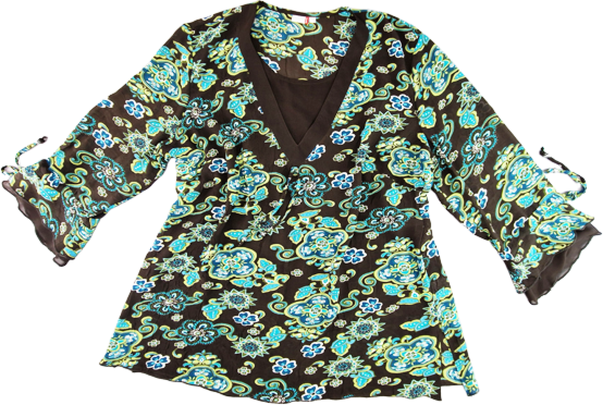 schicke Langarmbluse Gr. 48/50 NKD braun/grün/türkis Blumen