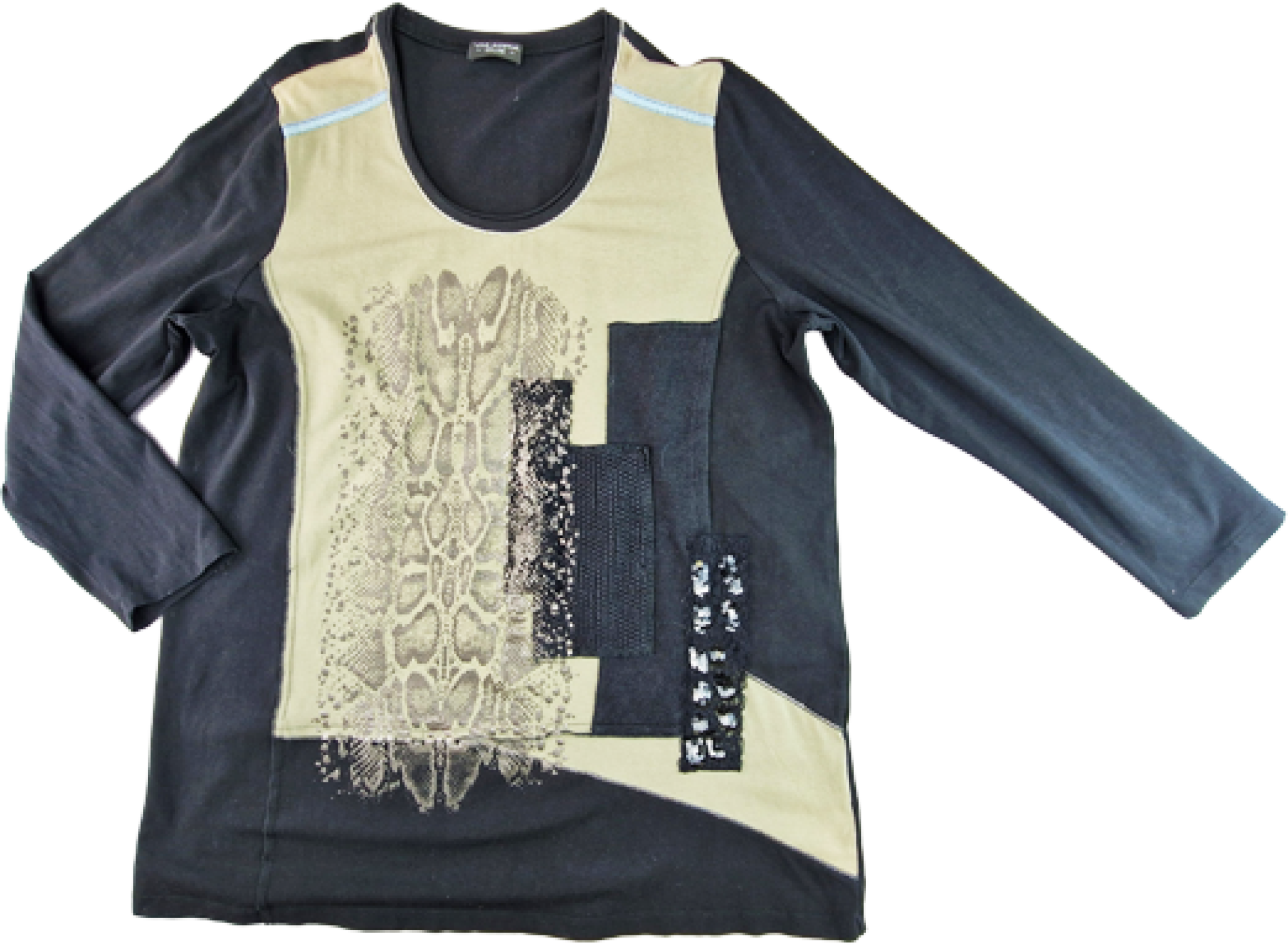 schickes Stretchshirt Gr. 48 Via Appia langarm schwarz/oliv raffiniert