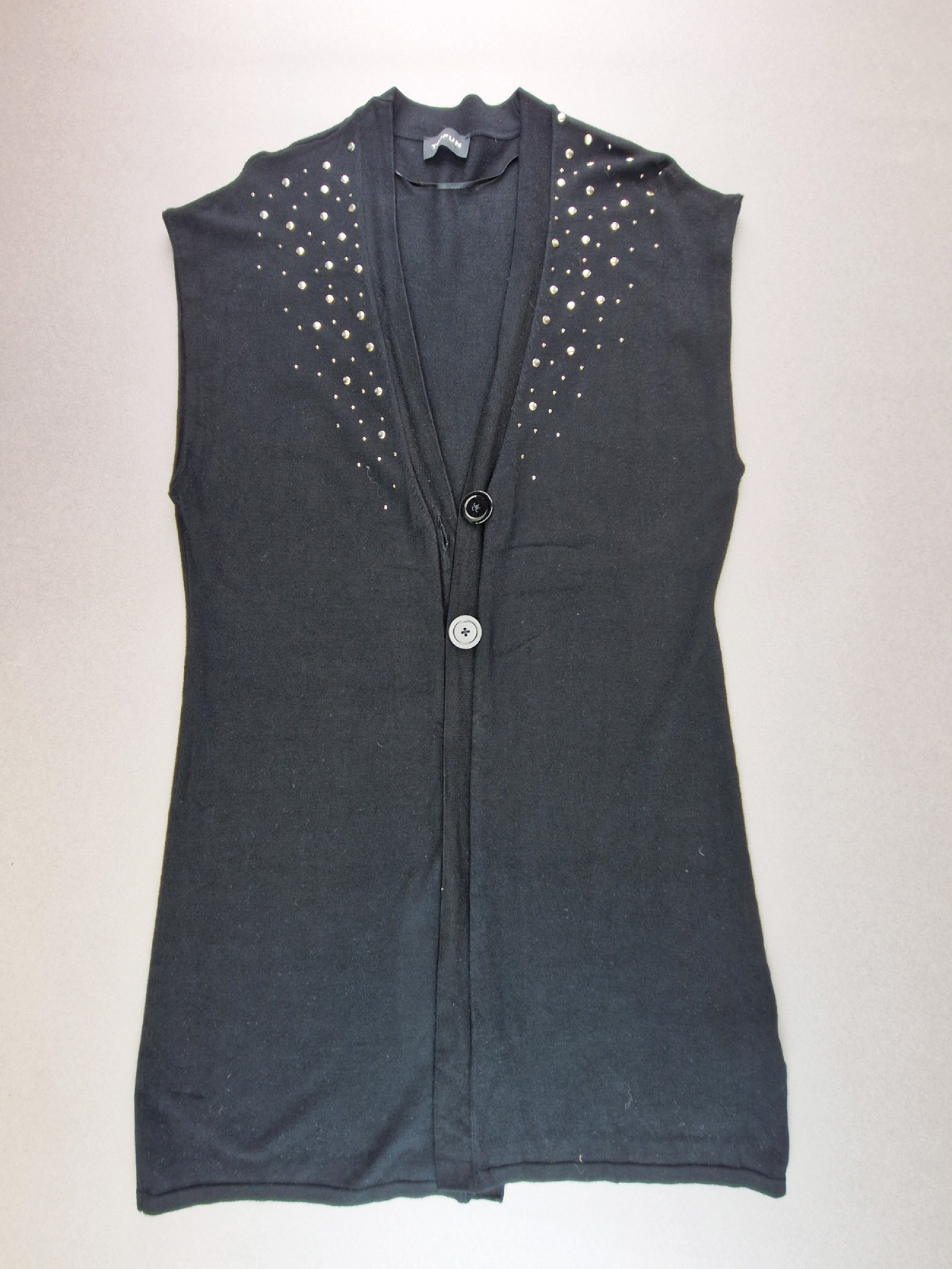 lange Stretchweste Gr. 38/40 Taifun ohne Arm tiefschwarz mit Nieten