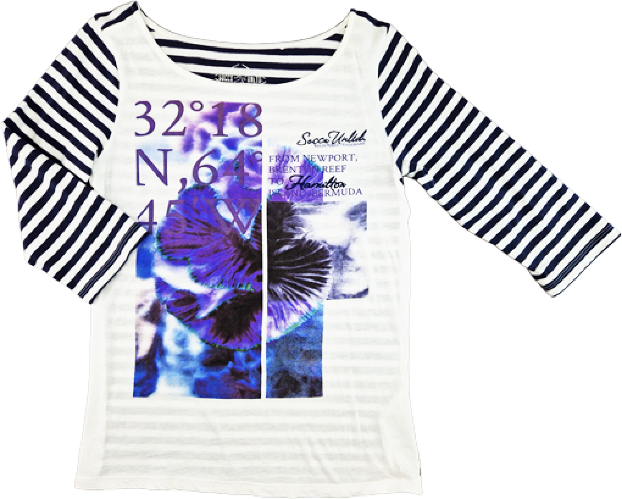 ¾ Arm Shirt Gr. 36 soccx weiß/dunkelblau/lila gestreift
