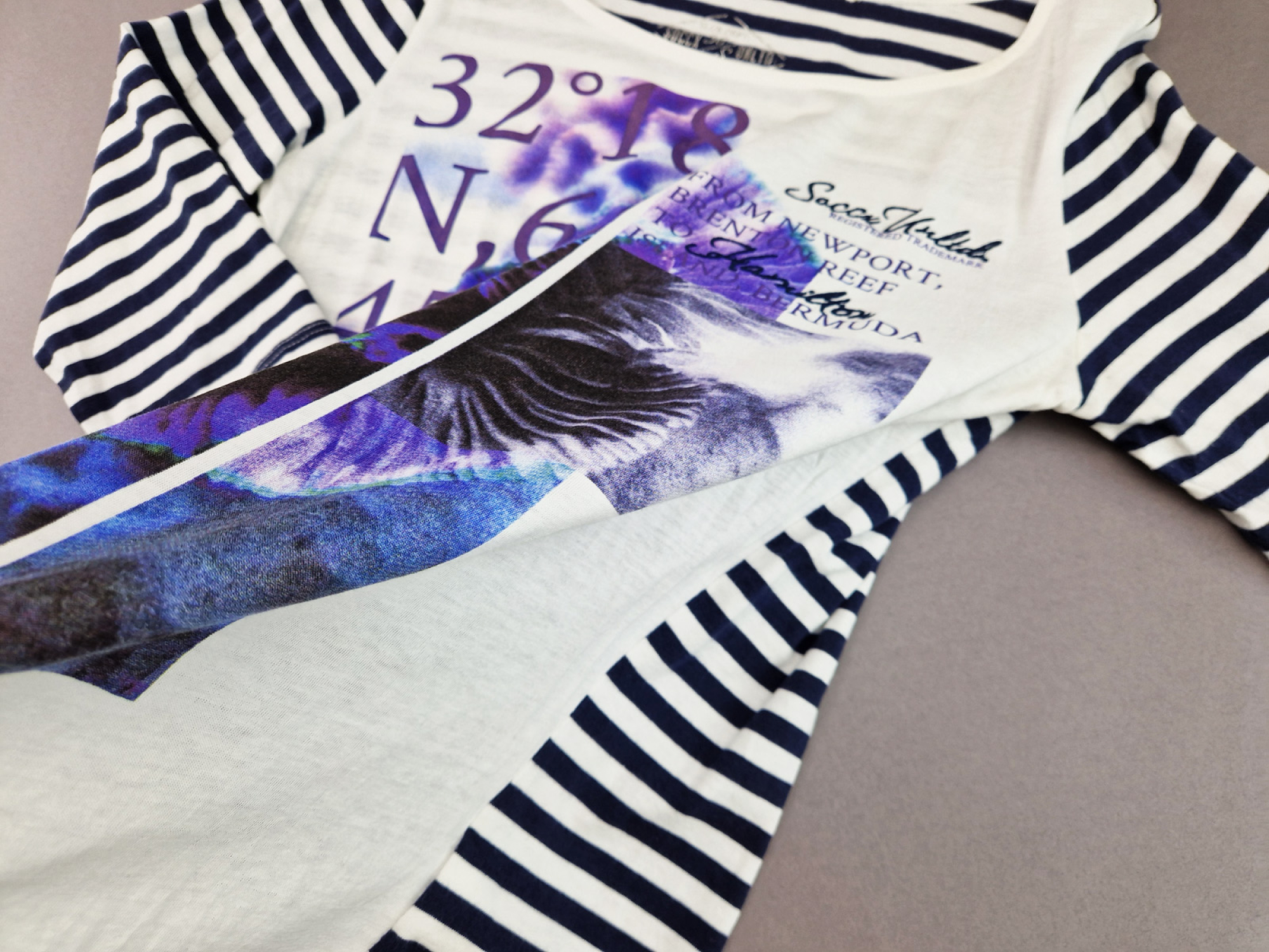 ¾ Arm Shirt Gr. 36 soccx weiß/dunkelblau/lila gestreift