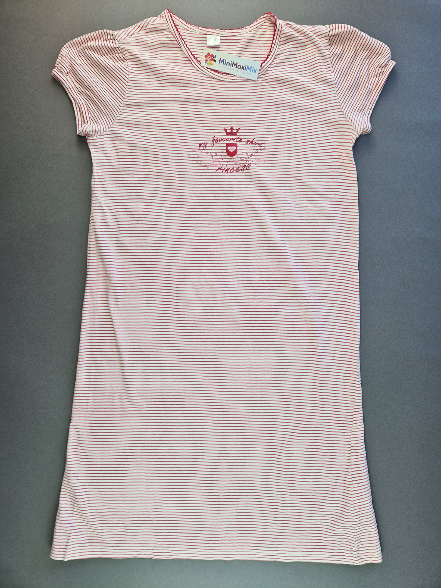 Nachthemd Gr. 146/152 kurzarm weiß/rot geringelt