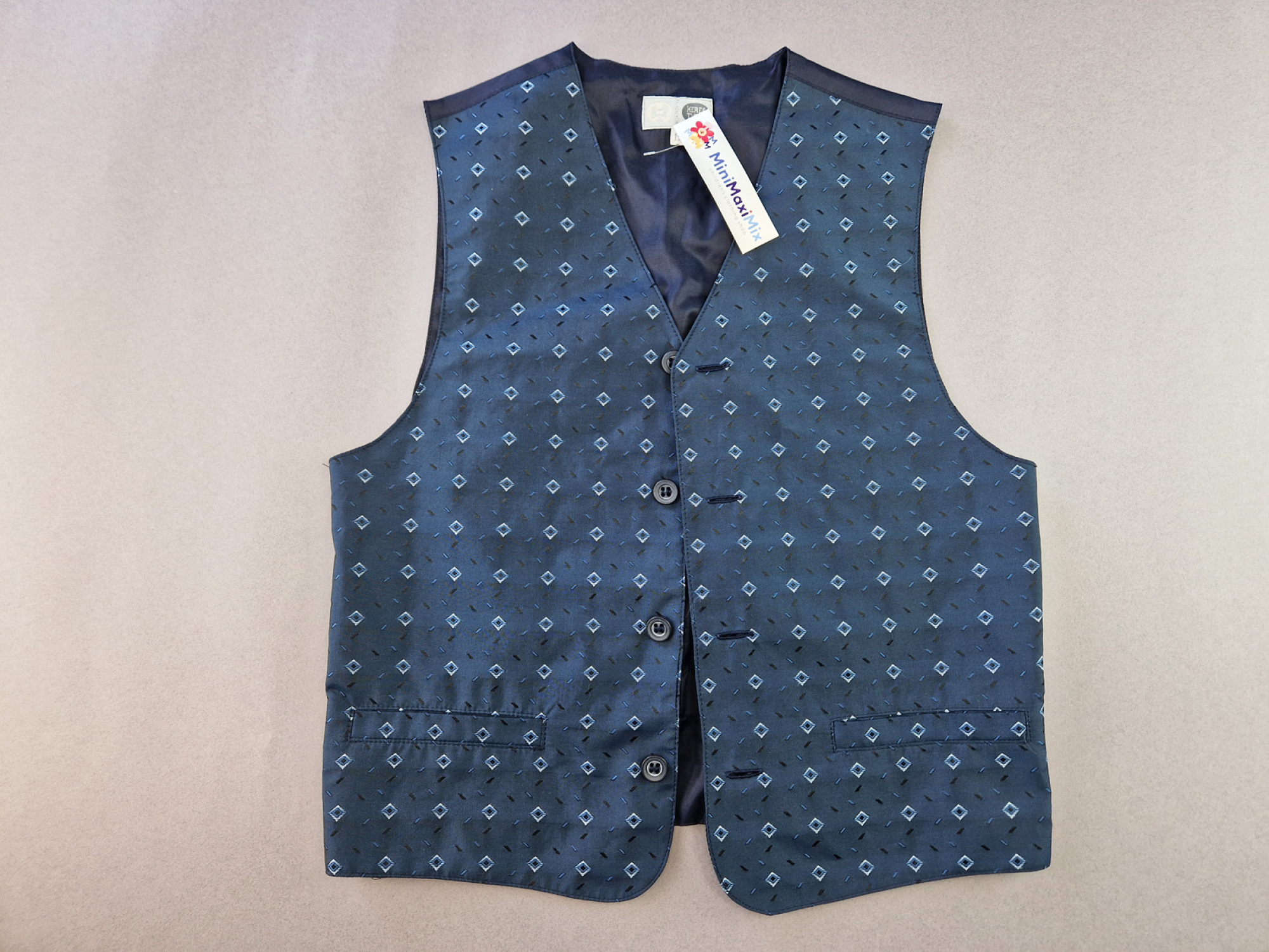 Anzugweste Gr. 152 C&A Satin dunkelblau Rauten