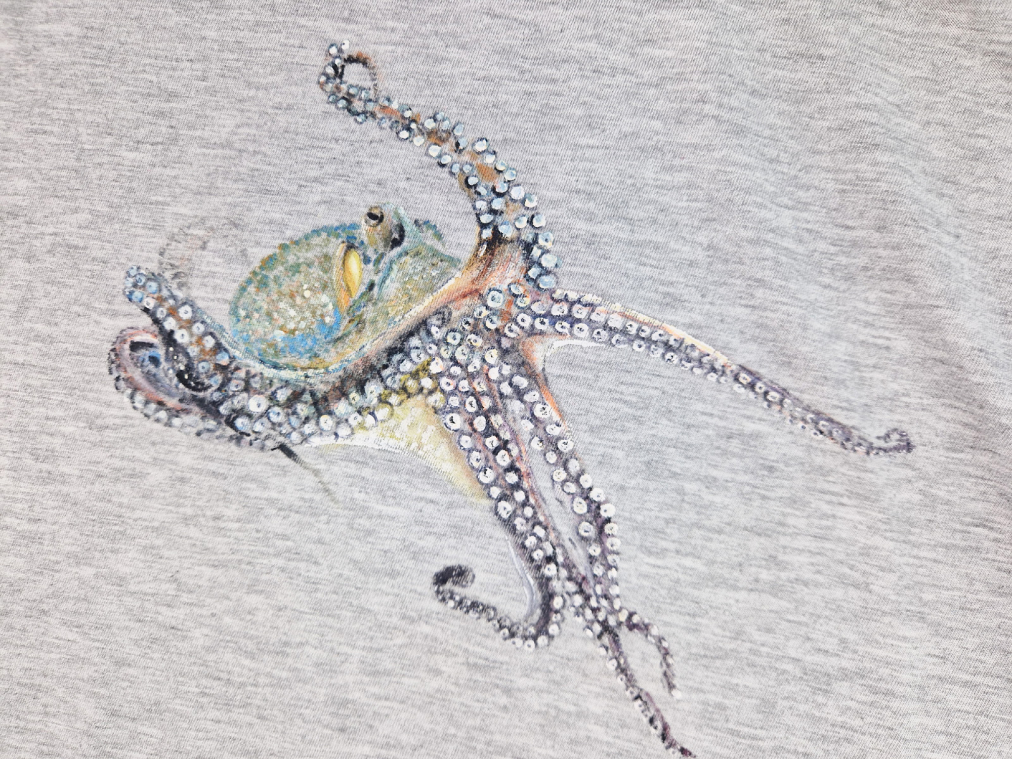 Langarmrolli Gr. 152/158 verbaudet hellgrau meliert – Handbemalt Kraken