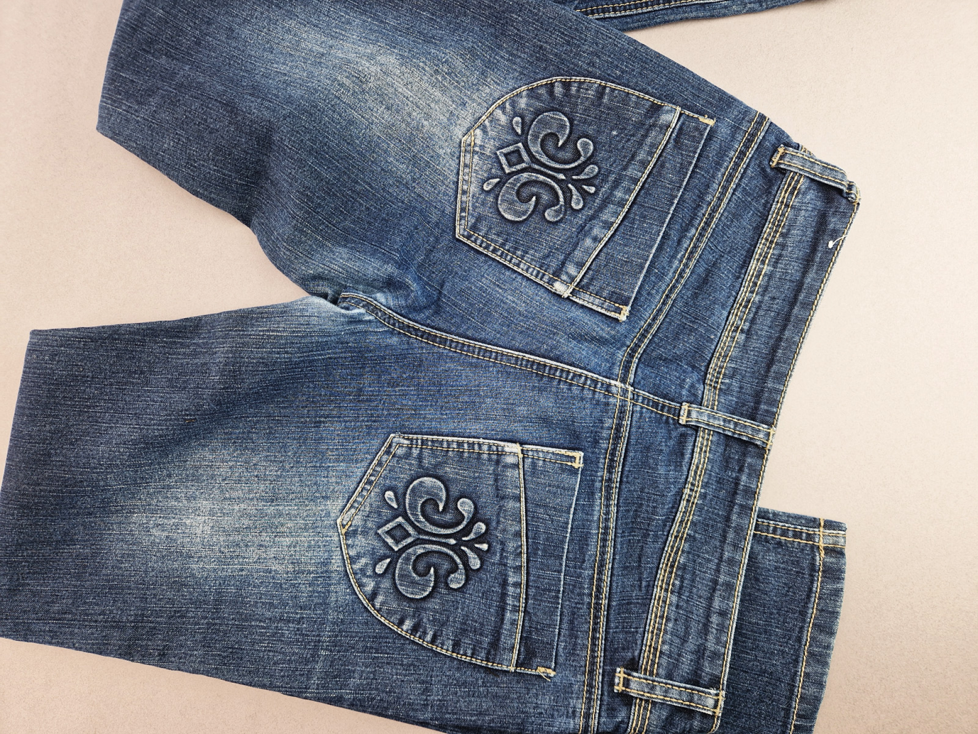 leichte Jeans Gr. 158/164 C&A blau lang Blumenabdruck