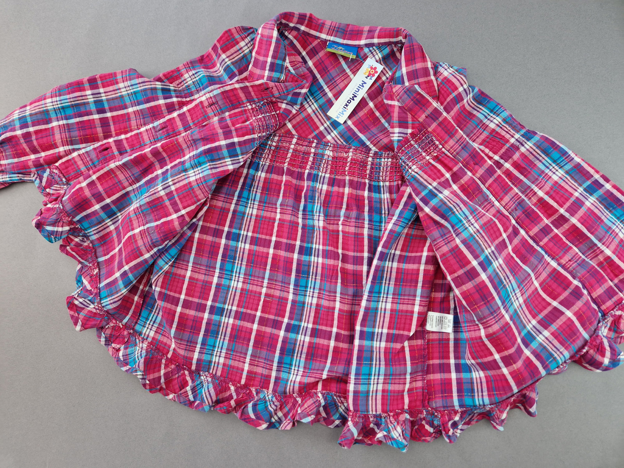 Karobluse Gr. 116/122 Topolino pink/blau langarm Glitzer