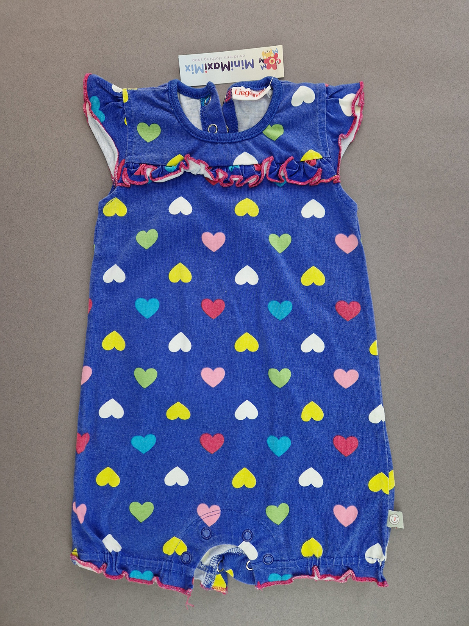 Sommerspieler Gr. 74/80 Liegelind blau mit bunten Herzen