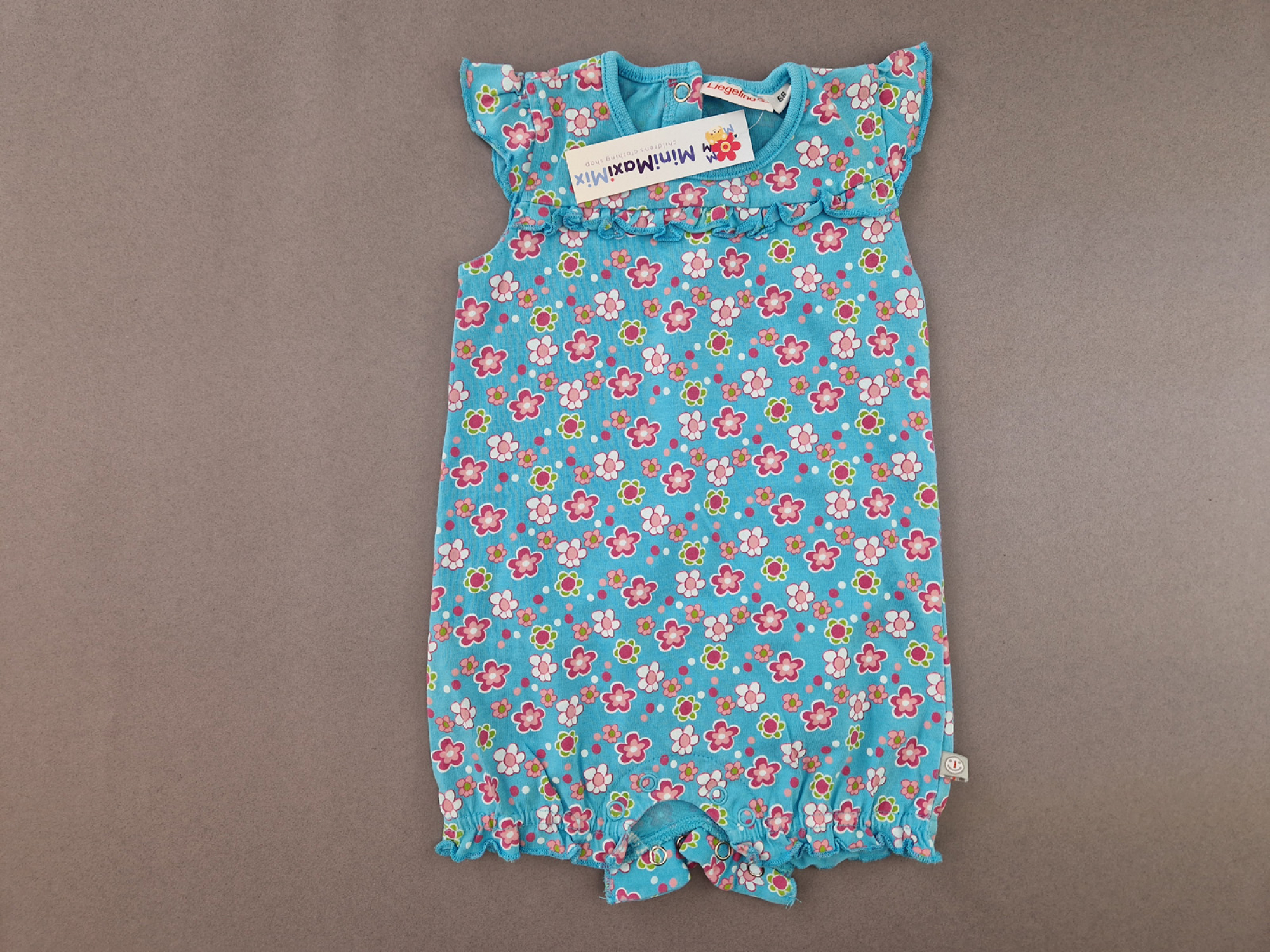 Sommerspieler Gr. 74 Liegelind hellblau mit Blumen