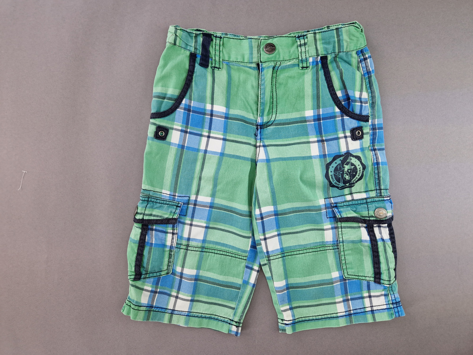 kurze Jeans Gr. 122 Topolino grün/blau Karo