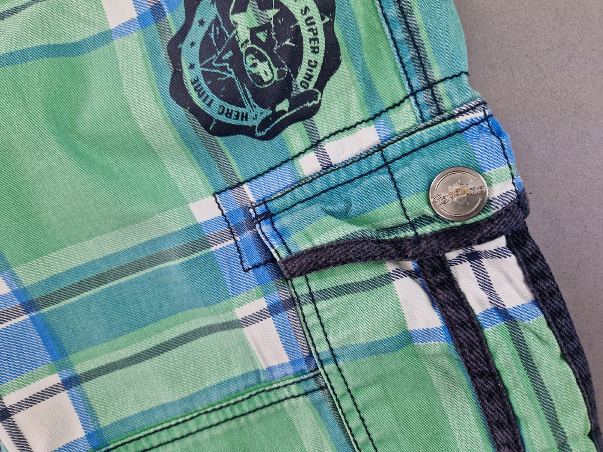 kurze Jeans Gr. 122 Topolino grün/blau Karo