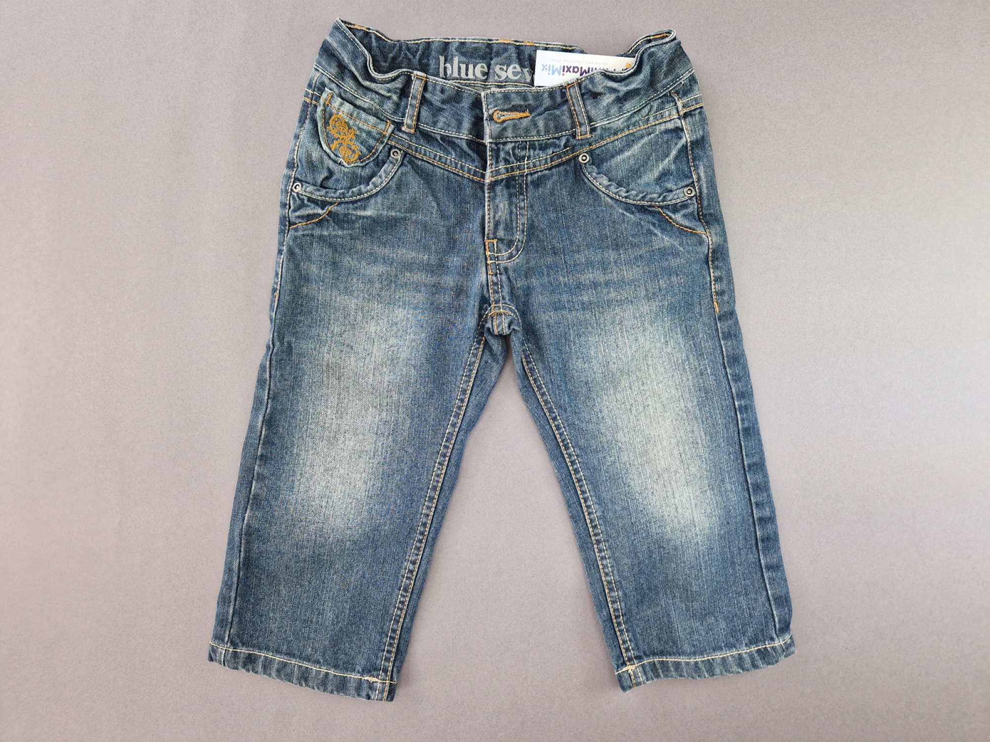 ¾ Jeans used Look Gr. 140 blue seven blau Blumenstickerei