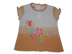 T-Shirt Gr. 80 C&A creme orange mit Wellensaum, Vögeln und Blumen und Wackelauge