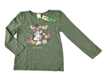 Langarmshirt Gr. 92 Palomino olivgrün mit Glitzerblumen Rehlein