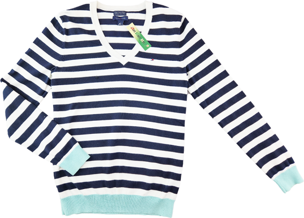 Feinstrickpullover Gr. 36/38 Tommy Hilfiger blau/weiß mit V-Ausschnitt