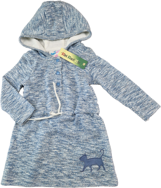 Strickkleidchen Gr. 74 Topomini hellblau meliert mit Kaputze und Katze