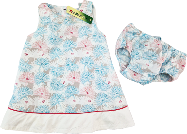 französisches Sommerkleidchen Gr. 74 geblümt hellblau/rosa/weiß 2 Teiler