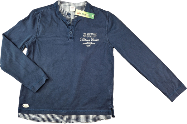 Langarmshirt Gr. 140 s.Oliver dunkelblau /kariert 2 Lagenlook