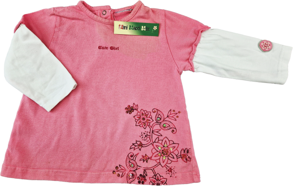 Langarmshirt gr. 74/80 rosa/weiß 2 Lagenlook Pailletten Blumen