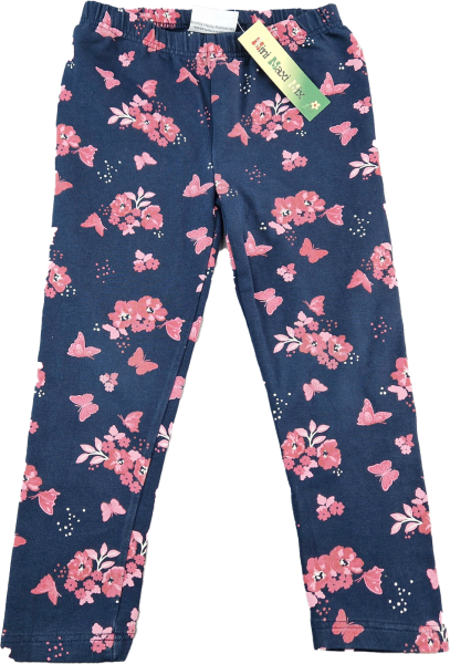 lange Leggins Gr. 92/98 Topolino dunkelblau/pink Blumen, Schmetterlinge